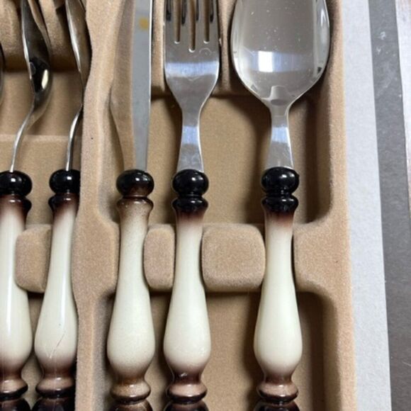 Edelstahl 18/8 Hochste Spitzenqualitat Stainless Flatware Pawn Cream Brown 23 pc - Picture 2 of 8